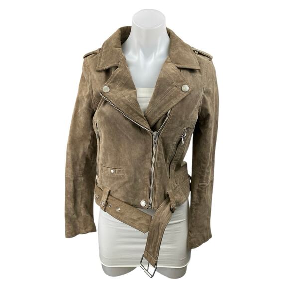 BlankNYC Beige Tan 100% Leather Suede Long Sleeve Zip Up Biker Moto Jacket Sz S - Picture 2 of 6